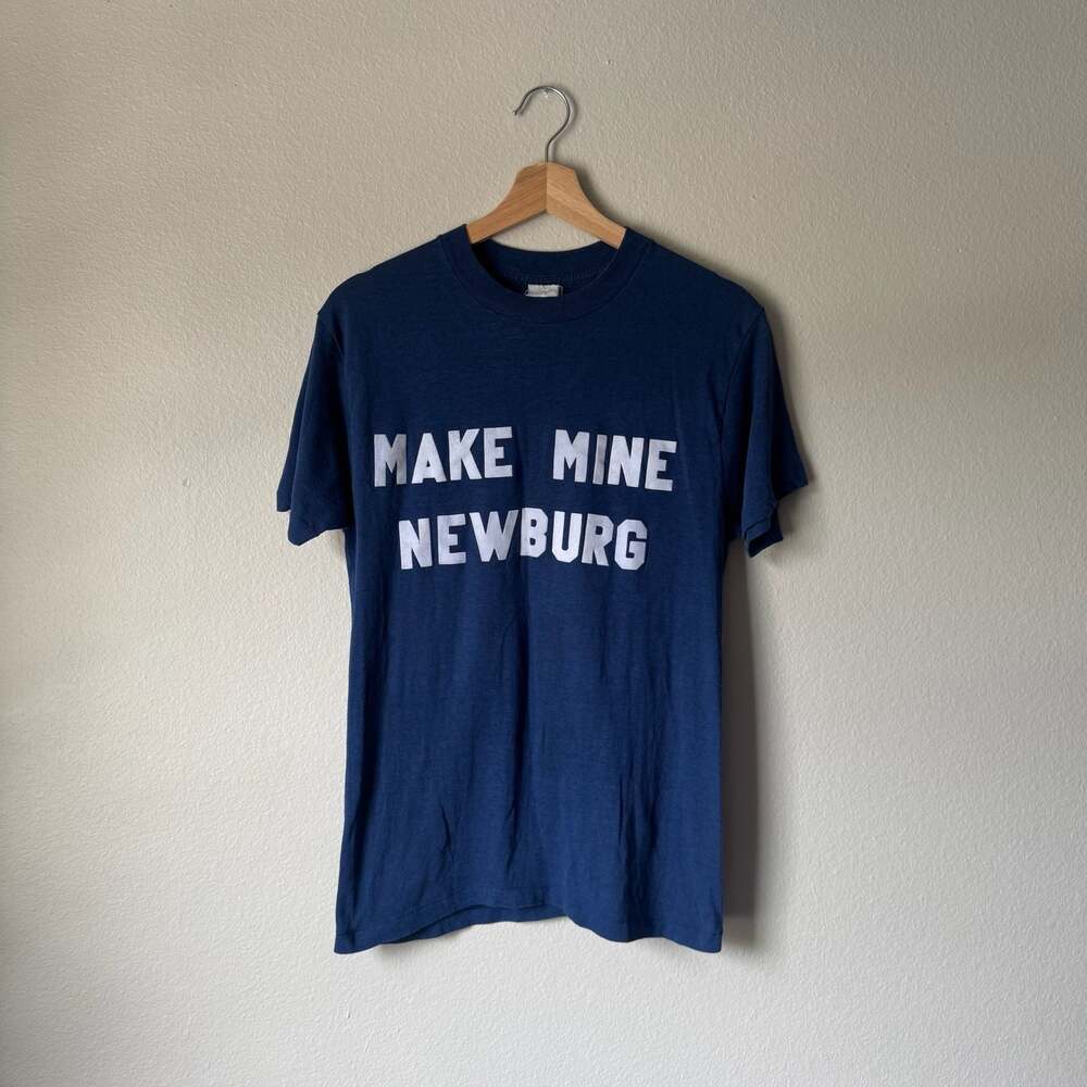 Vintage 80s Make Mine Newburg T Shirt Navy Local Pride Americana